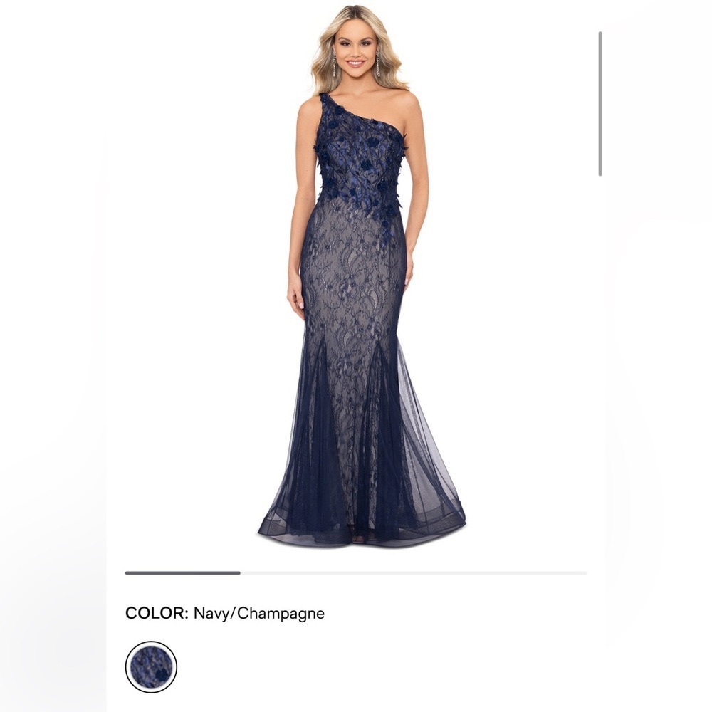 Xscape Women's Lace Mesh One-Shoulder Gown.size 12